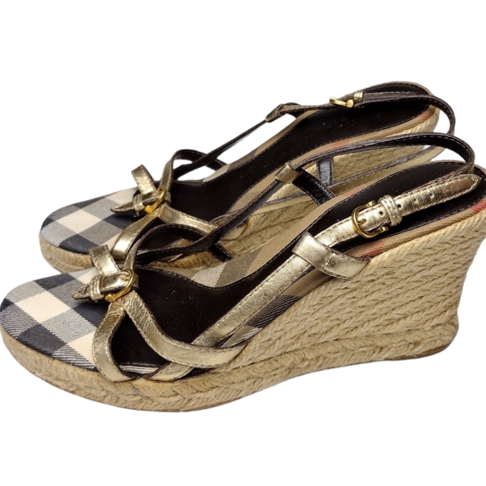 Burberry Wedge Espadrille Sandals 37 - Picture 3 of 6